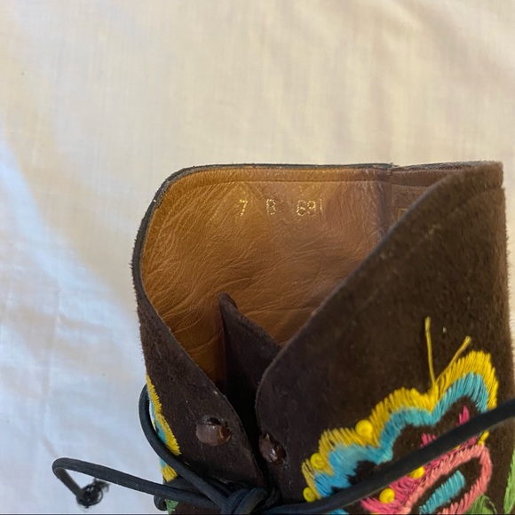 Vintage 70s Jerry Edouard Embroidered Knee High Lace Up Boots, 7B - Picture 10 of 16